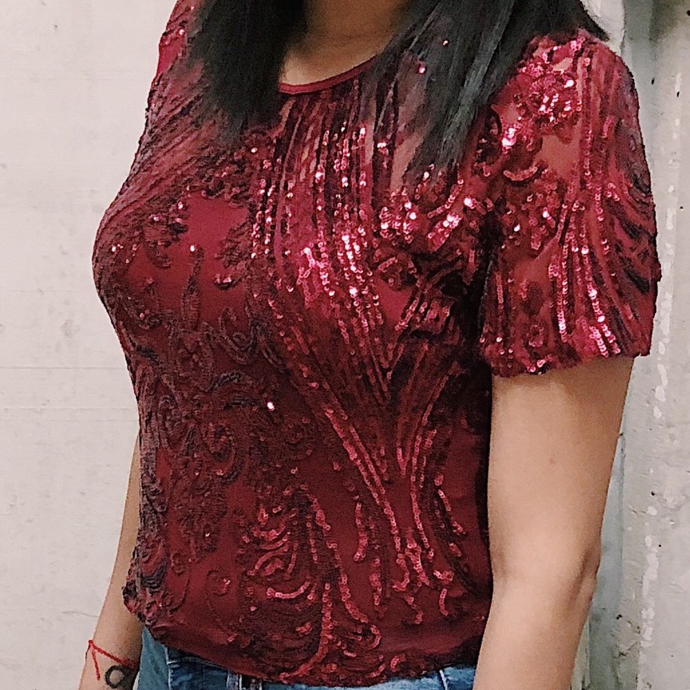 Maroon Sequin Crop Top